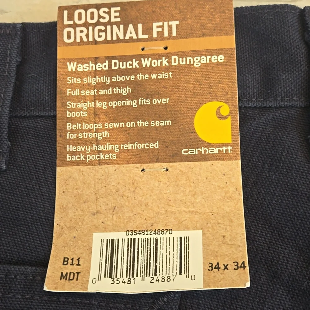 NWT Carhartt Mens Loose Fit Washed Duck Work Dungaree Size 34x34 34 Straight - Picture 4 of 10